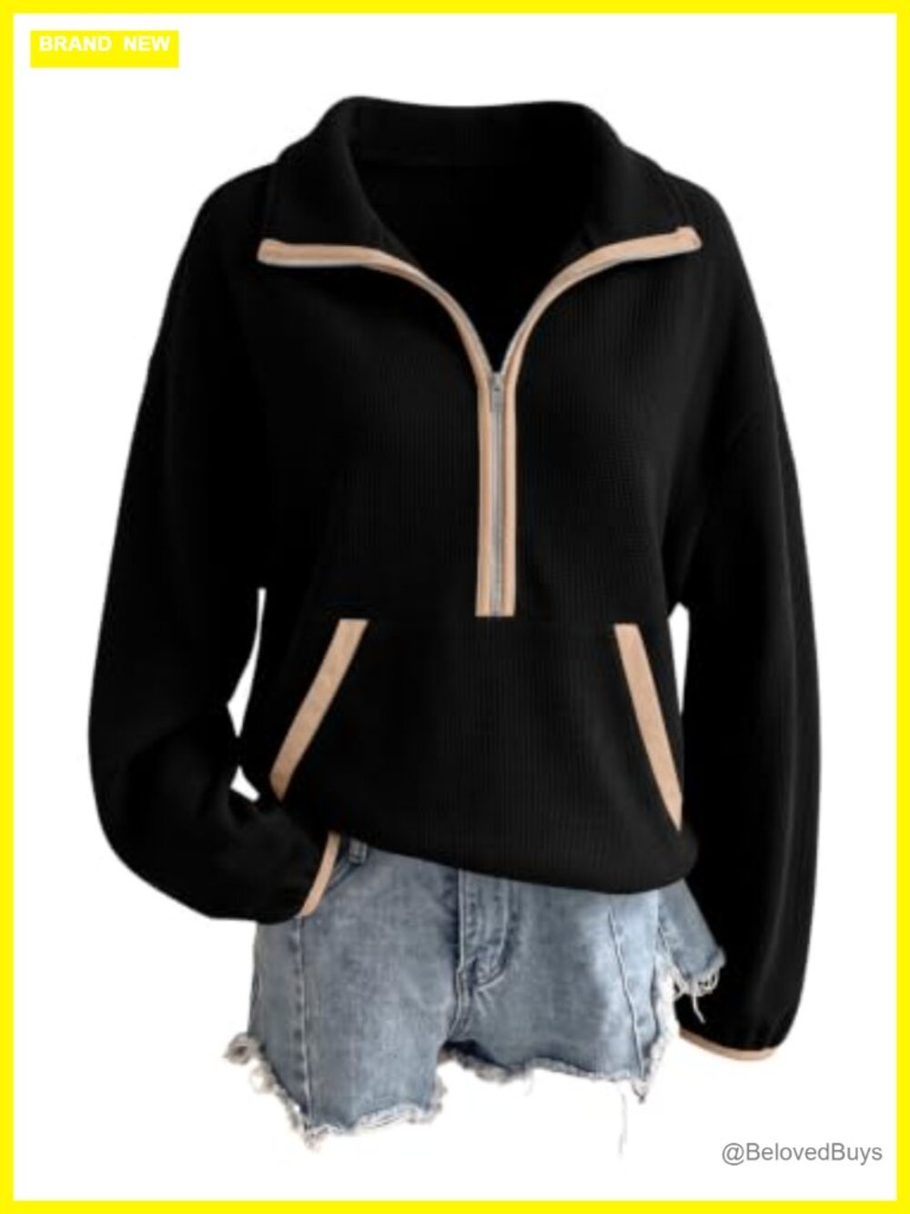 Lightweight Mock Neck Half Zip Pullover Sweatshirt Oversized Drop Shoulder
